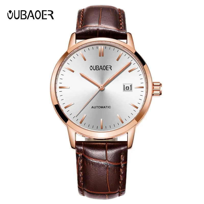 

men's watch oubaoer brand genuine leather man watches mens mechanical automatic luxury wristwatches waterproof Citizen movement