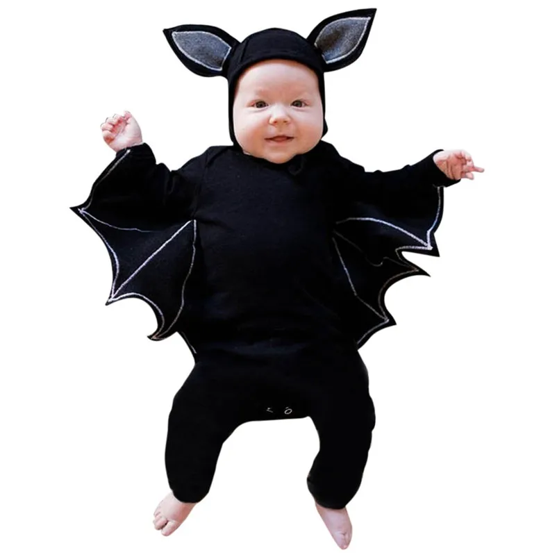 Baby Girl Boy Cloth Sets Halloween Cosplay Balck Bat Tops Costume Bat Design Long sleeve Rompers