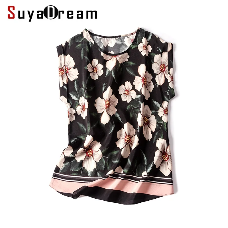Женская блузка с цветочным принтом летняя офисная из 100% натурального шелка