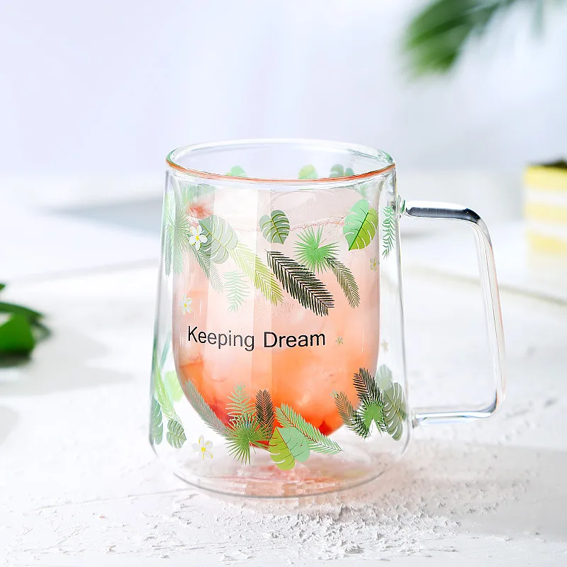 300ml Double Glass Coffee Mugs Juice Cup Home Office Drinkware High Capacity Milk Lemon Juice