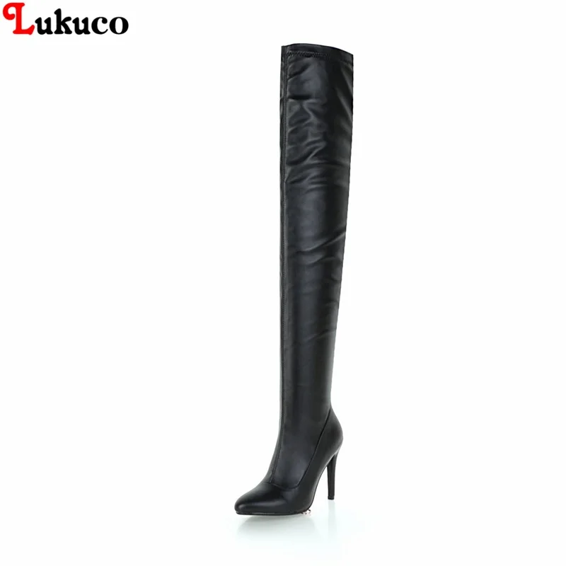 

Lukuco 2018 Large Size 34-48 Fashion Botas High Heel Pointed Toe Motorcycle Shoes High Quality Handmade Warm Plush Shoes Woman