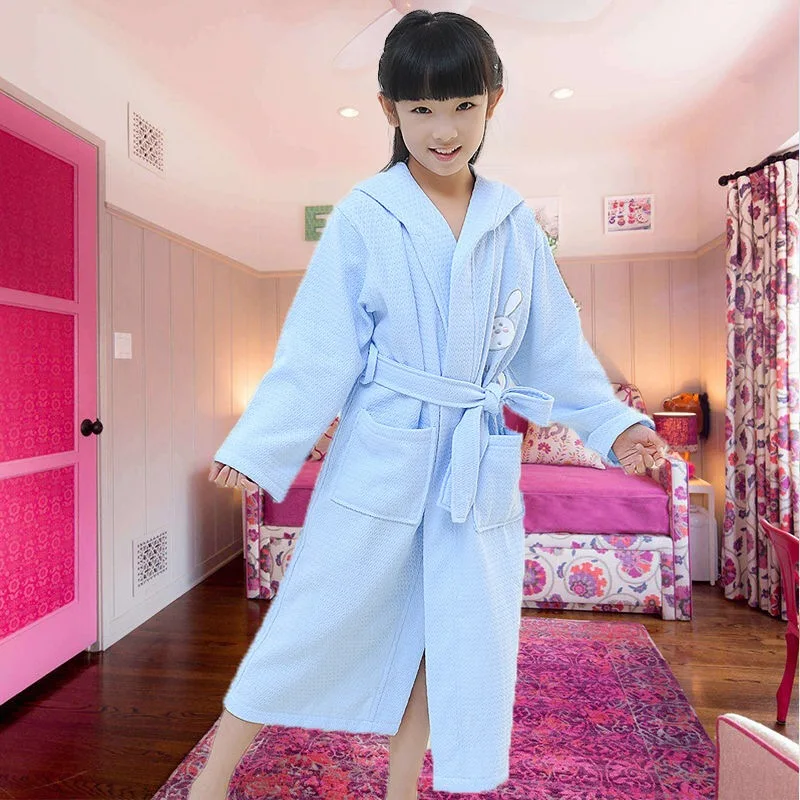 Банные халаты из хлопка для мальчиков и девочек, ночная рубашка с вафельным рисунком для малышей, детский банный Халат