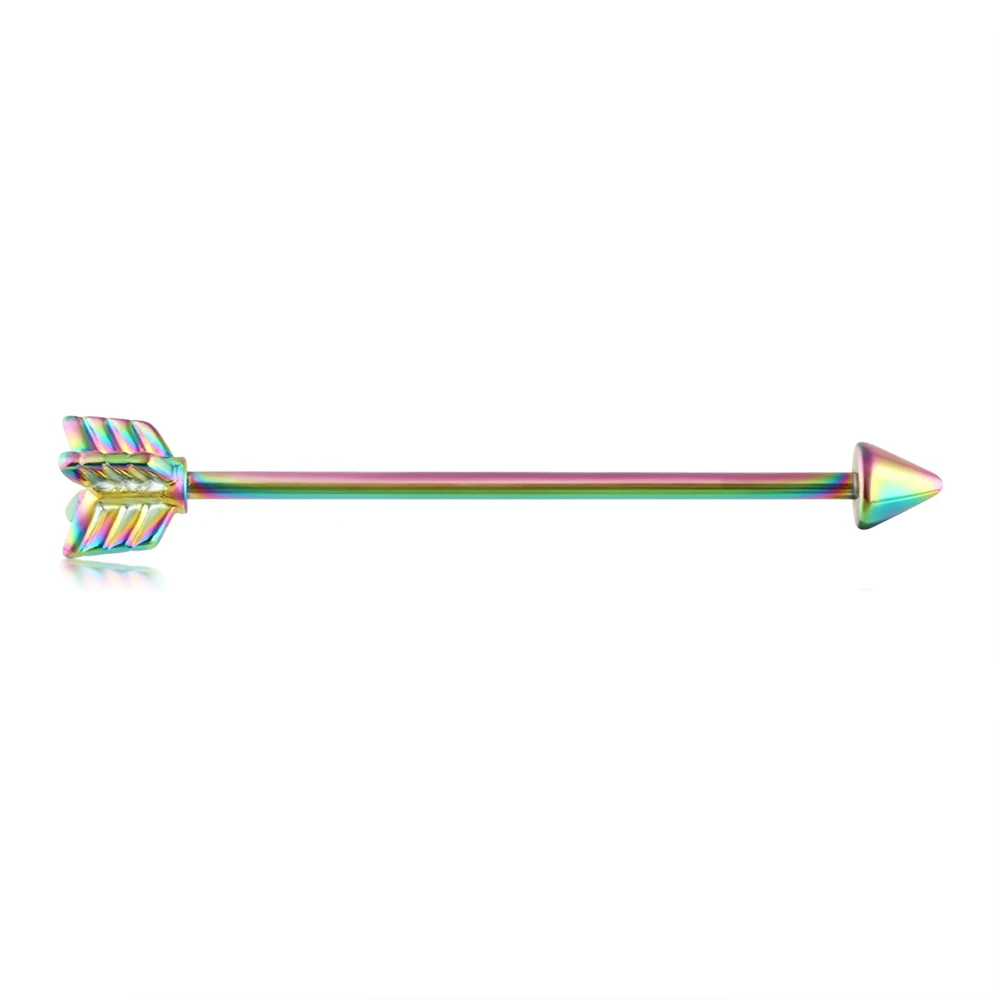 TIANCIFBYJS промышленные серьги-гантели из нержавеющей стали с винтовым ушным хрящом Tragus Helix-Conch пирсинг ювелирные изделия 14 г - Окраска металла: arrow rainbow