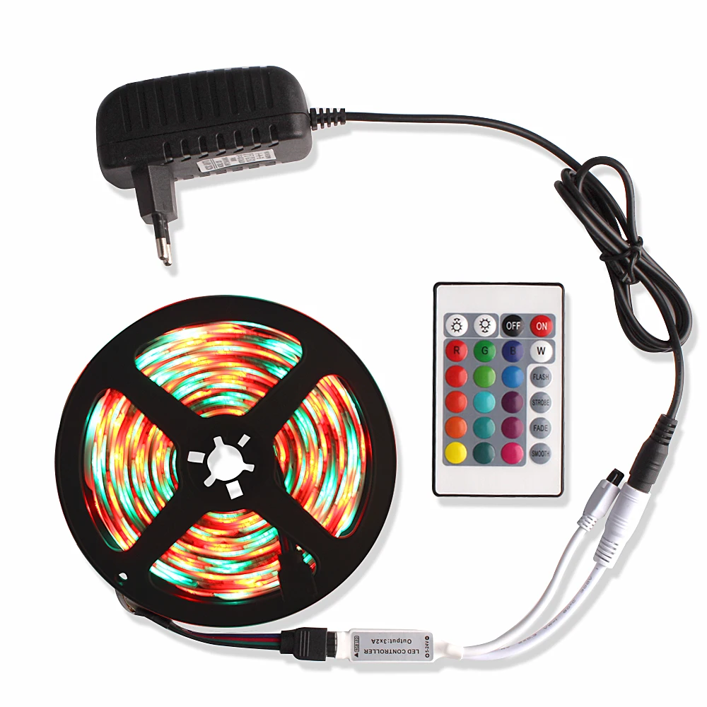 

5M 300LED Ribbon Tape RGB Led Strip 2835 Non-waterproof DC 12V Flexible LED Neon Light Warm White/Blue with 2A Power Adapter Set