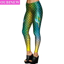 OUBINEW 3D Printed Leggings Mermaid Fish Scale Workout Legins Women Elastic Pants Capri Push Up Fitness Leggings