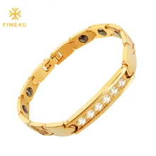 FINE4U B074 цирконы женские магнитные браслеты и браслеты для здоровья 316L нержавеющая сталь энергетический здоровый браслет для женщин ювелирные изделия