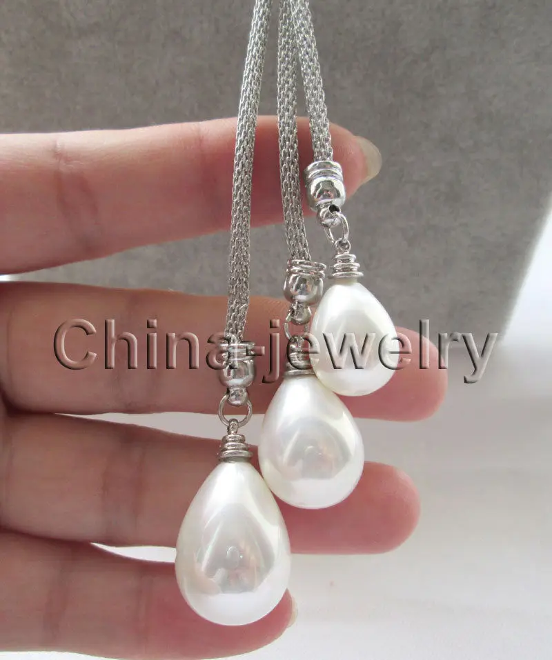 

Beautiful 24" 3bead 15-18-20mm white drip sea shell pearl necklace@^Noble style Natural Fine jewe FREE SHIPPING