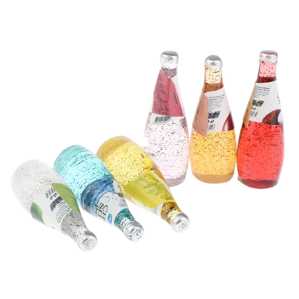 Dollhouse Miniature 6 Pieces Different Kinds of Taste Cocktail Bottles Set Drink Model for 1:12 scale