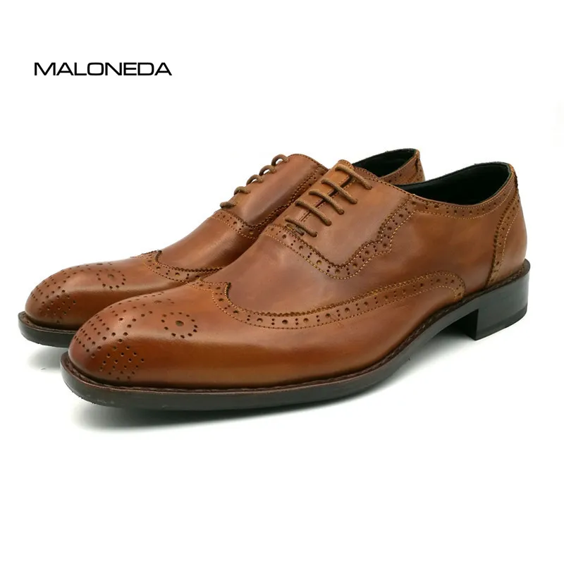 

MALONEDA Goodyear Welted Brogue Shoes Men's Handmade Classic Brock Carve Patterns Genuine Leather Lace-up Oxford Dress Shoes