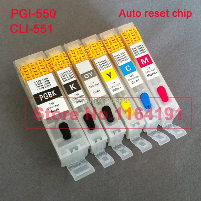 6pcs/lot PGI 550BK CLI 551GY Refillable ink cartridge for Canon PIXMA MG6350 MG7150 IP8750