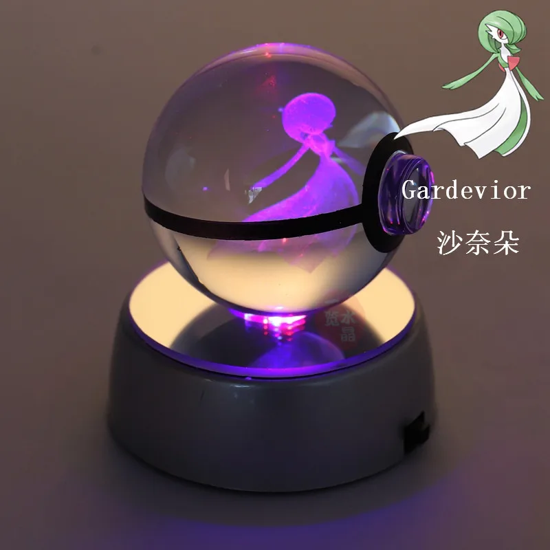 

Gardevior Pokemon Engraving Round Crystal With Black Line Nice Fashion 50mm*50mm Ball With LED Base Crystal Base
