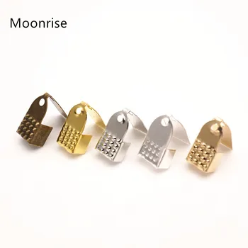 

50Pcs Gold Silver Metal Clamps Crimp Ribbon Ends, Leather End,4/5/6mm Fastener Clasps Suede End for Choker Making HK075