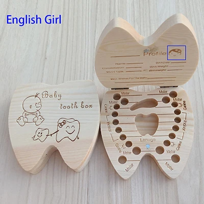 Новое испанское/английское детское дерево коробка зуб пупочный органайзер для хранения молочных зубов собирает зубы Детские сувениры подарок Keepsakes - Цвет: English Girl