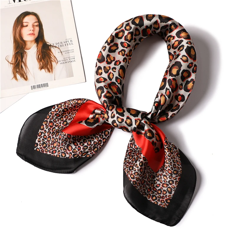 

New Silk Scarf for Women Small Square Hair Neck Scarfs Foulard Office Lady Leopard Print Tie Scarves
