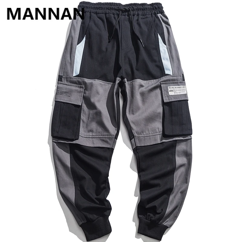 MANNAN/весенние новые рабочие штаны для мужчин, модная контрастная прошивка, повседневные брюки, мужские уличные Свободные Комбинезоны в стиле хип-хоп