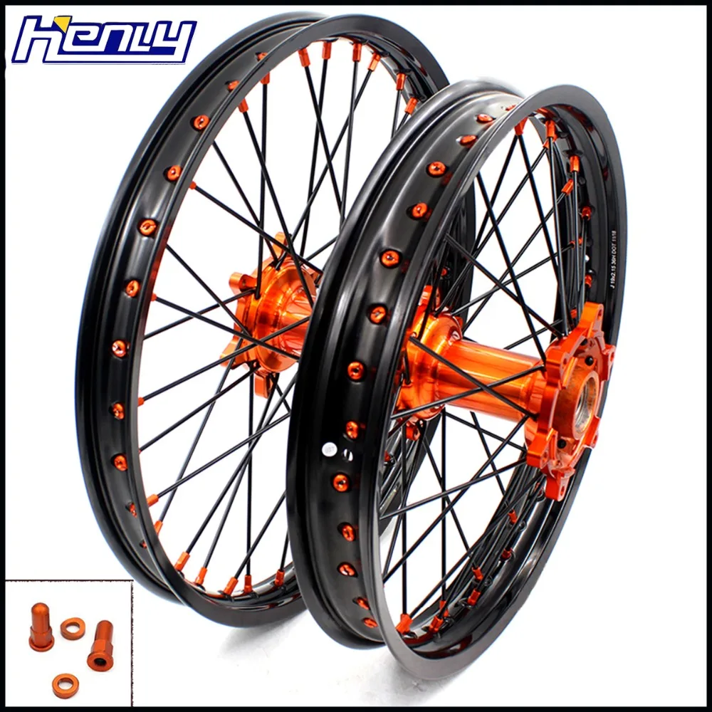 

21/18 Spoked Casting Enduro Wheel Set Motorcycle Rim For KTM EXC EXCF 125 150 200 250 300 350 450 500 505 2003-2019 Orange/Black