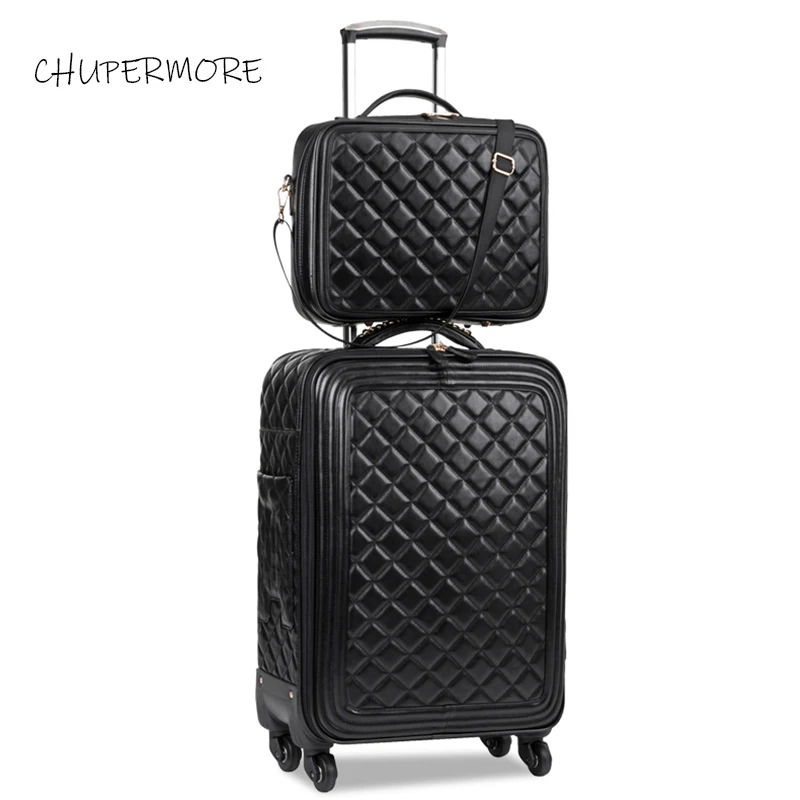 Chupermore ретро бренд из искусственной кожи чемодан на колёсиках набор для женщин Высокая емкость чемодан колеса 16 дюймов кабина пароль тележка