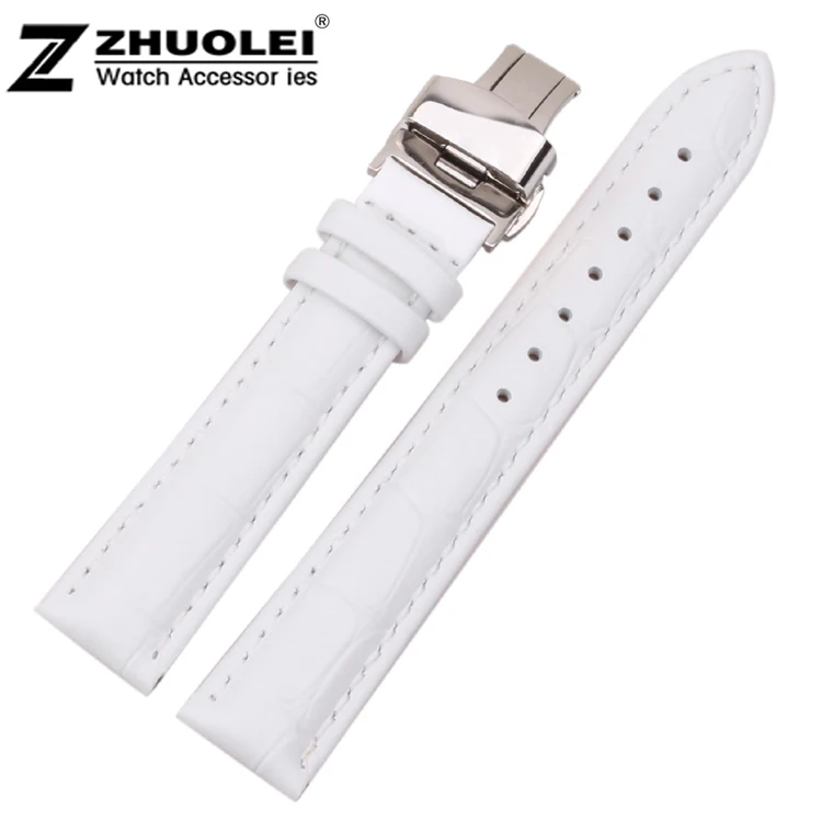 18mm New High Quality White Genuine Leather Watchband Watch Strap ...
