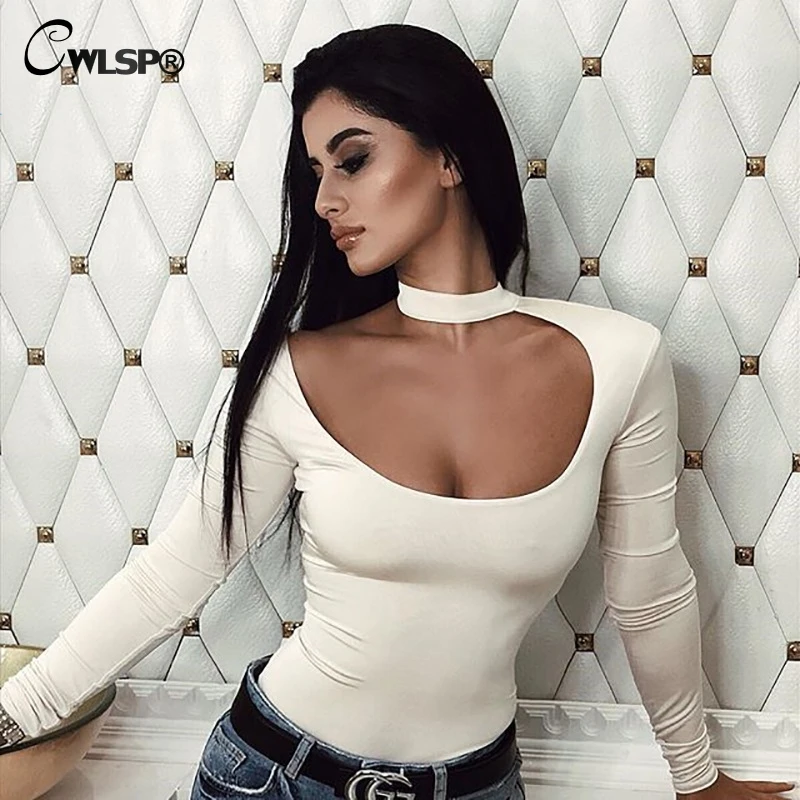 CWLSP 2018 Autumn Winter Hollow Out Halter Women Solid Velvet Bodysuits Sexy Black Jumpsuits For Women Body Femme QZ3150