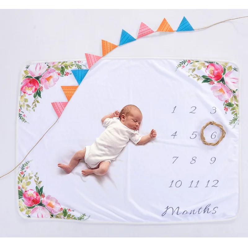 Детское одеяло для фотосессии с буквенным принтом и цветочным принтом для новорожденных, размер s 76*102 см