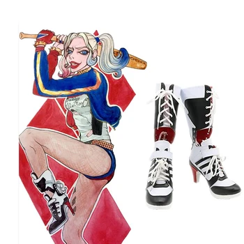

Halloween Batman Suicide Squad Harley Quinn Cosplay Costume Party Highheels Shoes Boots