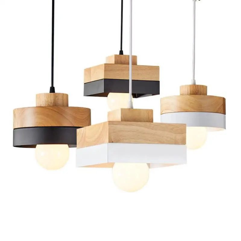

Simple Modern E27 Pendant Light Creative Wood Dining Room Bar Pendant Lamp Modern Cafe Study Balcony Iron Loft Light