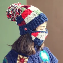 BomHCS ручной работы зимняя теплая Толстая шапочка с маской вязанные шапки кепки