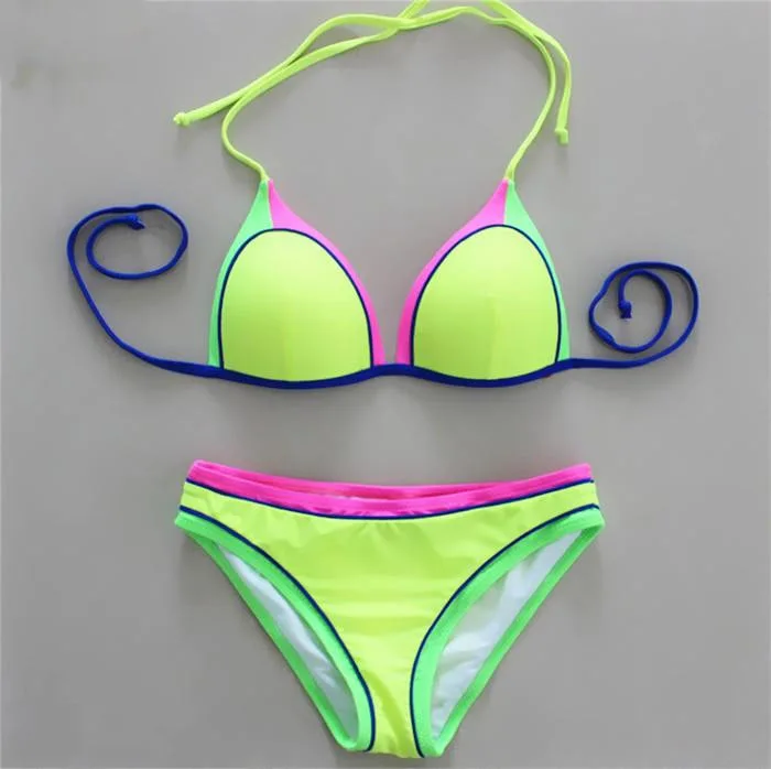

Women hot top bikinis patchwork colors printing brazilian bottom biquinis triangle top bikini women swimwear