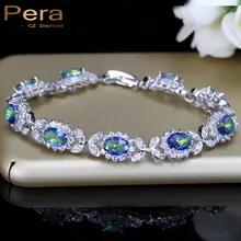 Pera CZ стерлингового серебра 925 Мода светло-голубой Мистик Ювелирные изделия из кристаллов модные женские туфли вечерние Подсолнух Форма браслет для подарка B078