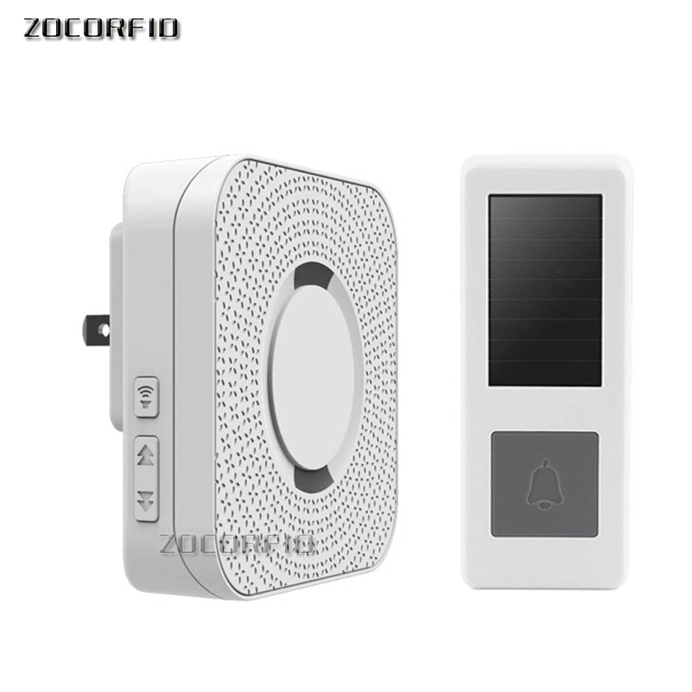 10sets/lot velkoobchod 300M dosah solární energie bezdrátový doorbell s AC220V kolíček 52 melodie bělouš vodotěsný dveře zvon