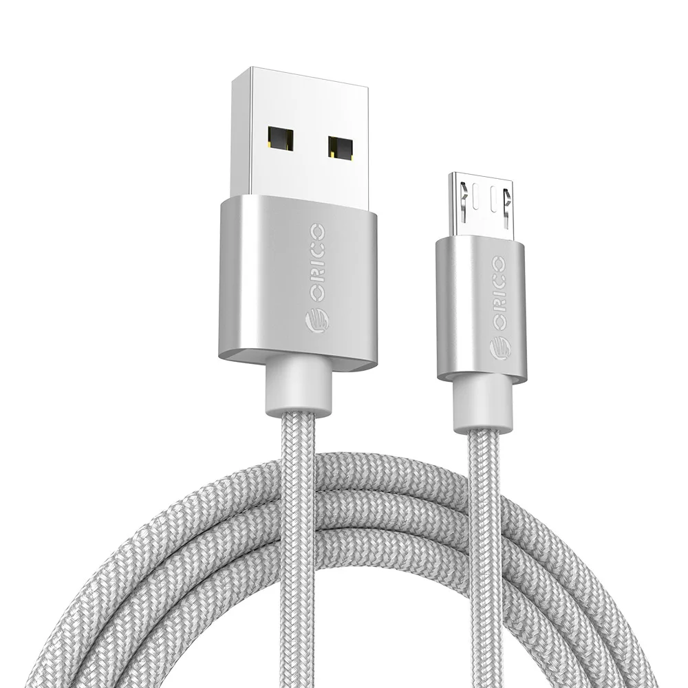 ORICO 2.4A Micro USB кабель нейлон быстрое зарядное устройство кабель для передачи данных Универсальный Android мобильный телефон зарядный кабель для samsung Xiaomi LG - Цвет: Серебристый