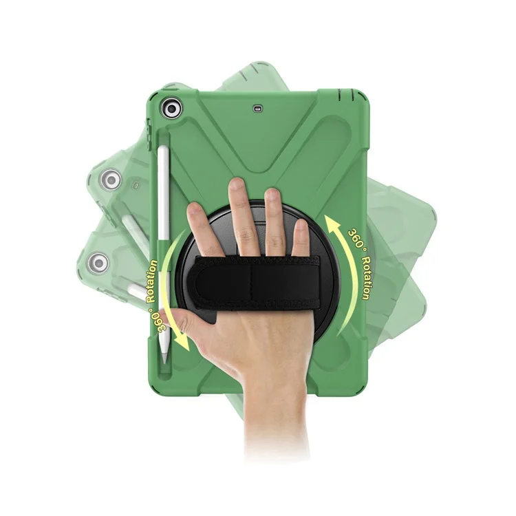 Для iPad 9,7 чехол Полный корпус Защита ударопрочный детский безопасный Чехол-подставка с держателем для Apple Pencil - Color: DarkGreen Hand Strap