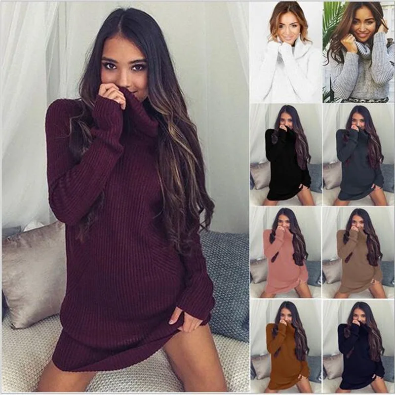 

Women Winter Dress Knitted Dress Turtleneck Long Sleeve Slim Loose Dress Sweaters Pullovers Plus Size Streetwear Clothing