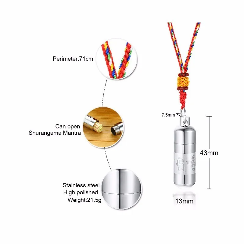 Капсула уплотнение контейнер держатель таблетки коробка Подвеска цилиндрической формы ожерелье с буддистским амулетом из нержавеющей стали буддистские духовные ювелирные изделия - Окраска металла: big