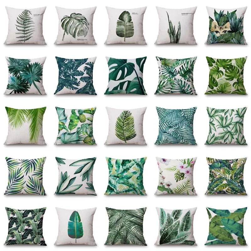 

Plant Cushion Cover Tropic Tree Green Throw Pillow Cover palm leaf Decorative Pillows Flower Cushion Cover for Sofa Car Home