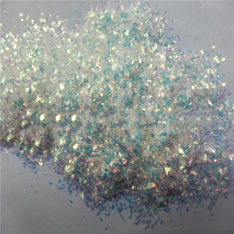 50g in 1 Fluorescent Glass Paper Clear Pink/Green Nail Snow Flakes Irregular Cut Paillette Nail Art Sequin,Broken Glass flakes