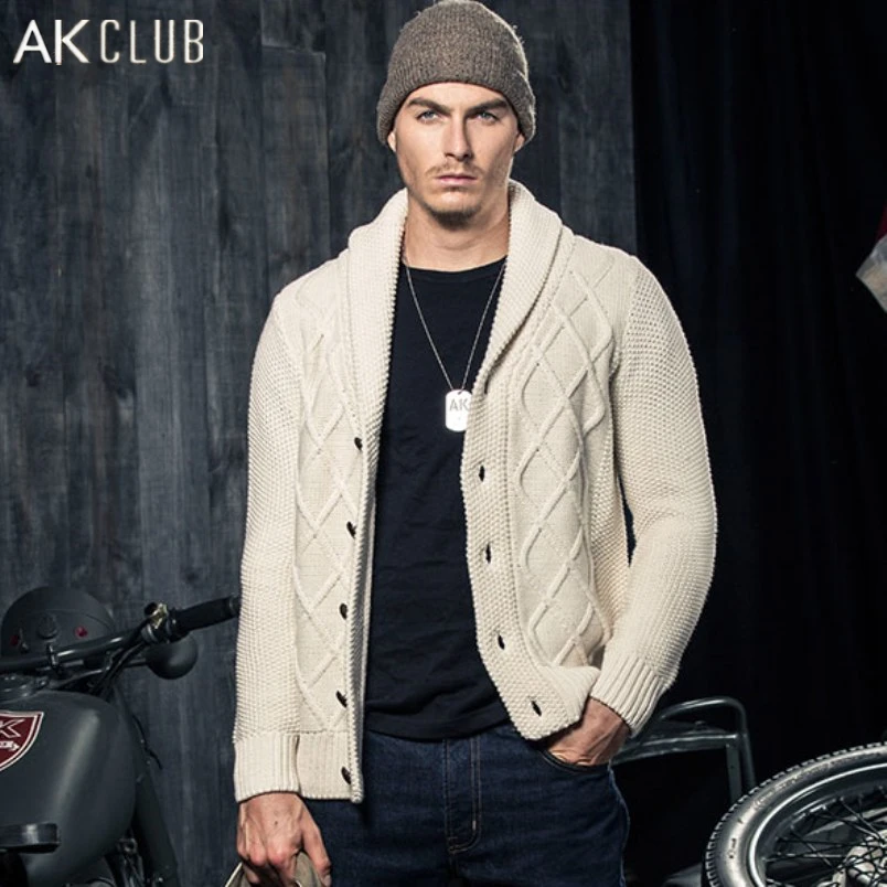 AK CLUB Men Wool Cardigan Sweater Wool Cotton Blended