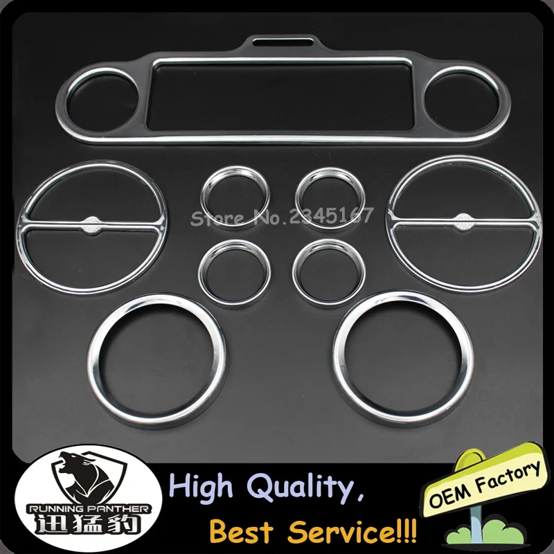 9pcs Chrome Stereo Accent Trim Ring Speedometer Gauges Bezels Horn