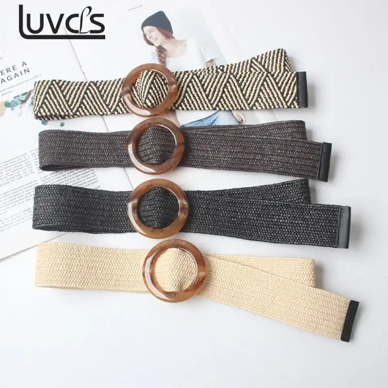

1Pc Wax Rope Braiding Women Belt Round Buckle Skirt Belt Women's Vintage Knitted Waist Belt Woven Female Elastic Braided Belt