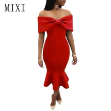 MIXI Vestidos, элегантное женское платье для вечеринки, синее, красное, черное, бант, накидка с открытыми плечами, платье русалки, винтажное, с оборками, облегающее платье