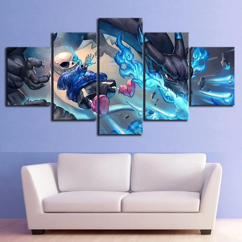 

Hd Home Decoration Canvas Painting 5 Panel UNDERTALE Game Pictures Wall Artwork Prints Modular Modern Frame Poster For Boy Room