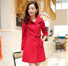 2016 hot sell Fashion women fall cultivate one’s morality fair maiden temperament long double-breasted belt trench coat d-0150