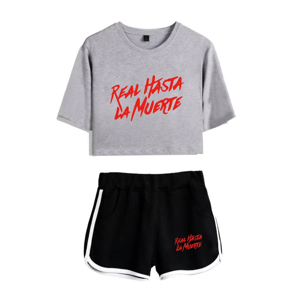 Real Hasta La Muerte 2D Anuel AA Midriff-baring футболка+ спортивные шорты женские летние сексуальные Kpop повседневные модные костюмы горячая распродажа