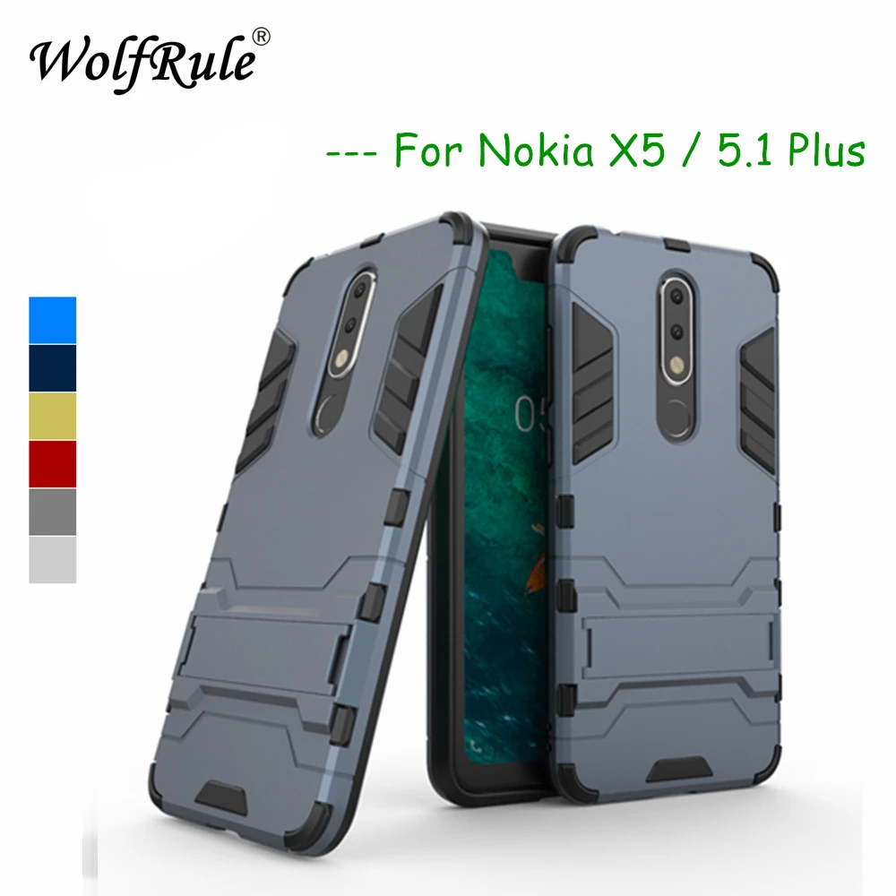 

WolfRule For Phone Case Nokia 5.1 Plus Cover Soft Silicone + Plastic Kickstand Case For Nokia X5 Case For Nokia 5.1 Plus Shells