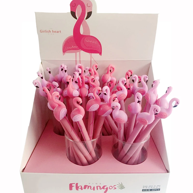 

4pcs/lot Cute Pink Flamingo Gel Pens 0.5mm Black Ink Rollerball Kawaii Pens Promotional Gifts Stationery School Office Supplies