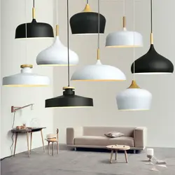 Современные потолочные светильники минимализм древесины искусства черный белый алюминий E27 итальянский кулон, дом столовая освещение