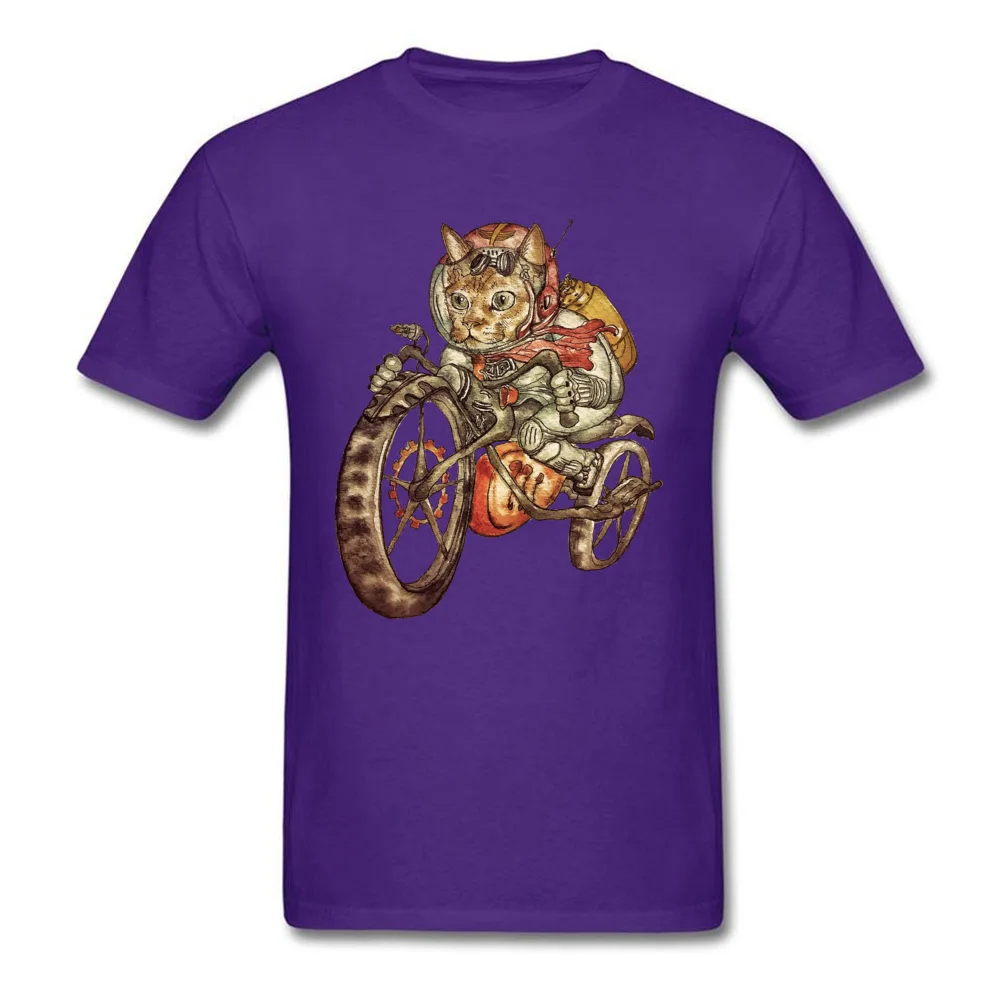 Berserk Steampunk Motorcycle Cat Custom Summer Fall Cotton Fabric O Neck Men Tees Tee Shirt 2018 Fashion Short Sleeve T-shirts Berserk Steampunk Motorcycle Cat purple