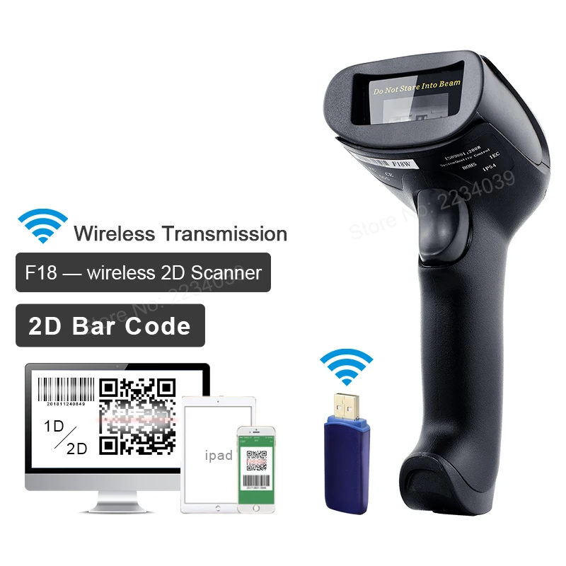 2.4Ghz Wireless Barcode Reader with Auxiliary Light for Mobile Payment Store Supermarket IP54 Waterproof Ergonomic Handheld Barcode Scanner 2D Barcode Scanner 