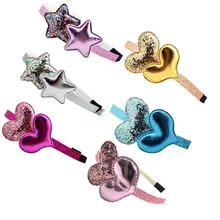 

AKWZMLY 1PC Fashion Solid PU Hairband Kids Sequin Star Heart Hair Accessories for Women Girl Handmade Headband Party Gift