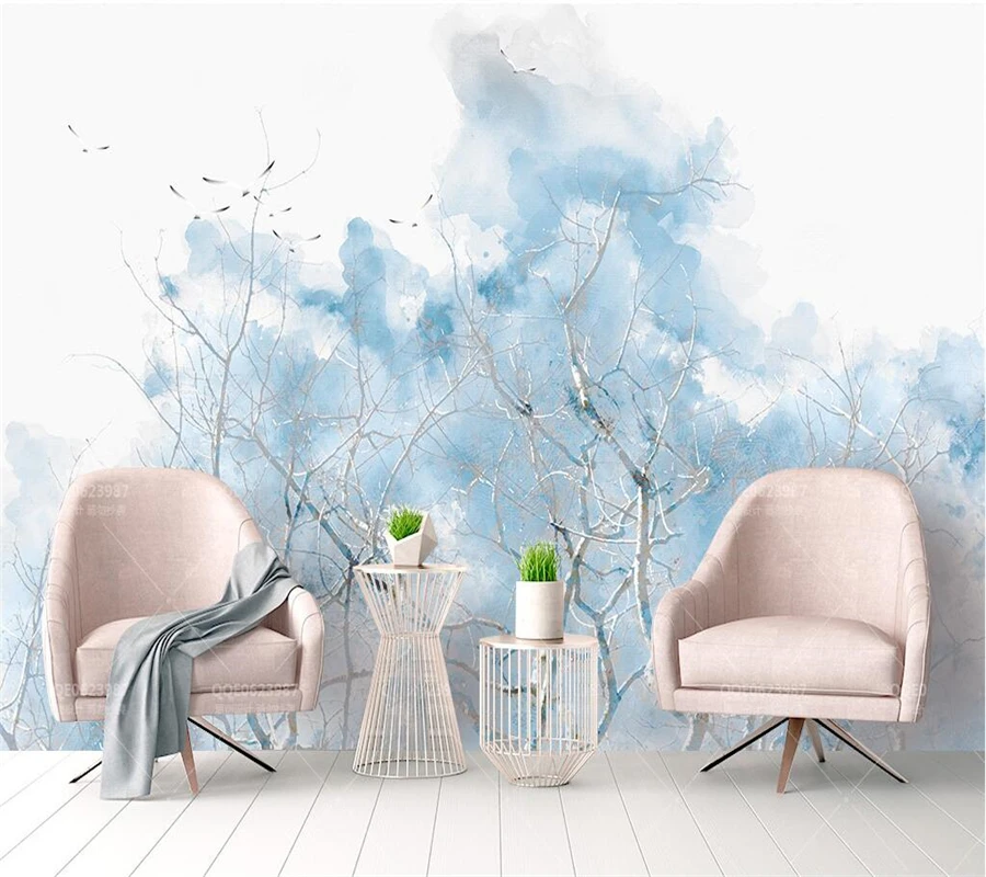 Beibehang Custom wallpaper Pale Blue Nordic Simple Branch Watercolor Bird TV Sofa Background Living Room Bedroom 3d wallpaper Beibehang Custom wallpaper Pale Blue Nordic Simple Branch Watercolor Bird TV Sofa Background Living Room Bedroom 3d wallpaper